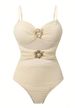 Women's Floral Print One Piece Swimsuit with Wrap Skirt Sexy Elegant Beachwear Set_ecoleips.com