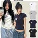 Korean Trendy Heart Shaped Short Sleeve Top For Women Sexy Slim Fit Polka Dot Letter Print Summer Top_ecoleips.com