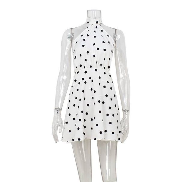 Women's Summer Pure Desire Sleeveless Knot Neck Backless High Waist A-Line Slimming Polka Dot Print Versatile Dress_ecoleips.com