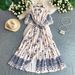 Women's French Retro Heavy Embroidery Lapel Dress Korean Style Single-Breasted Slimming Ruffled Long Skirt Summer Dress_ecoleips.com