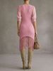 Breathable V Neck Chiffon Puff Sleeve Fringe Hem Loose Rib Knit Dress_ecoleips.com