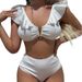 Women's Clothing Swimwear New High Waist Triangle Swimsuit Solid Color Ruffled V Neck Beach Bikini Women's_ecoleips.com