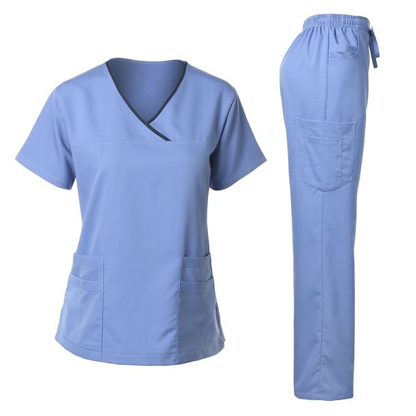 Women's Clothing Elastic Doctor Work Uniform Short Sleeved Split Suit Beauty Hospital Female Operating Room Washing Clothes_ecoleips.com