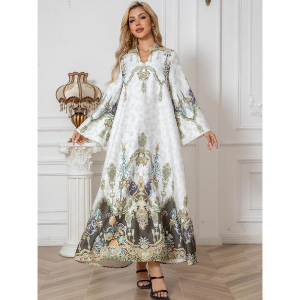 SW1003 Muslim Women's Clothing Robe Printed Beaded Long Dress Abayas_ecoleips.com