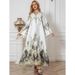 SW1003 Muslim Women's Clothing Robe Printed Beaded Long Dress Abayas_ecoleips.com