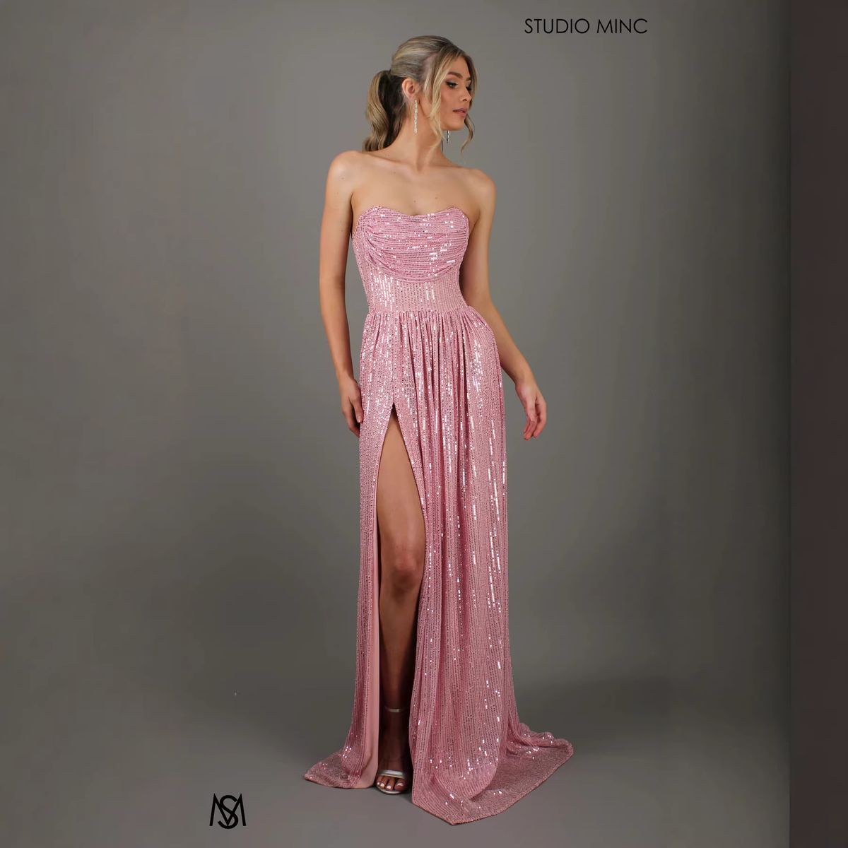 Women's Clothing Banquet Dress Sequined Full Skirt Strapless Sexy Fashionable Slit Women's Gown_ecoleips.com