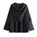 Elegant Asymmetrical Cape Knit Top – Women’s Long-Sleeve Scarf Neck Pullover, Loose Fit Boho Chic (Grey/Brown)_ecoleips.com