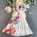 Elegant Off The Shoulder Ruffle Dress French Style Vacation Inspired Floral Print Cinched Waist Flowing Skirt For Spring And Summer_ecoleips.com