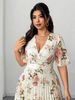 Plus-size Elegant Dress, Summer Fashion Women's Wear, Elegant And Romantic Floral Print Skirt, Short-sleeved V-neck Pleated Flowing Long Skirt, Suitable For Daily Commutes Or Party/wedding Guests, Casual Vacations._ecoleips.com