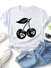 Women Crew Neck Short Sleeve T-Shirt, Cherry Heart Number 777 Graphic Loose Fit Casual Summer Basic Tee Tops_ecoleips.com
