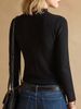 Women Lightweight Breathable Ribbed Knit Sweater, Mock Neck Mesh Cutout Beaded Long Sleeve Slim Fit Elegant Daily Knitted Top_ecoleips.com