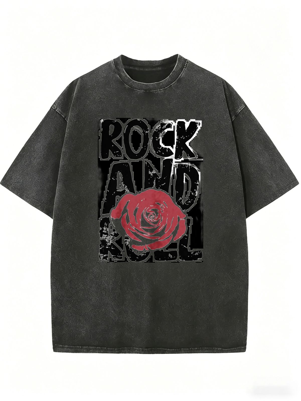 Women's Y2K Rock And Roll Graphic T-Shirt, Vintage Red Rose Print Grunge Casual Tee_ecoleips.com