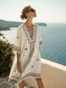 Seaside Resort Style Bohemian 3D Print Dress Loose V Neck Short Sleeved Beach Cover up for Women_ecoleips.com