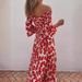 2024 Independent Brand Women's Elegant Floral Print Ruched Off-Shoulder Pocket Long Dress With Large Hem_ecoleips.com