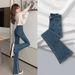 Women's Clothing Slimming Stretch Denim Jeans Slightly Flared Short Blue Gray Straight Leg Pants For Height Enhancement Autumn Winter Style_ecoleips.com
