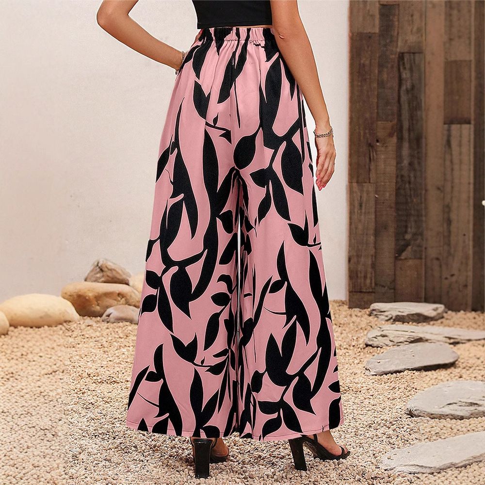 Summer New Chiffon Leaf Print Casual Pants Temperament High Waist Wide Leg Pants Women_ecoleips.com