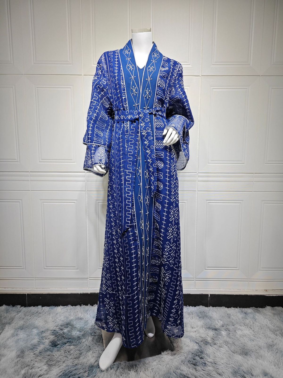 Women's Clothing Middle Eastern Muslim Robe Mesh Embroidery Dubai Saudi Dress Elegant Two Piece Robe_ecoleips.com