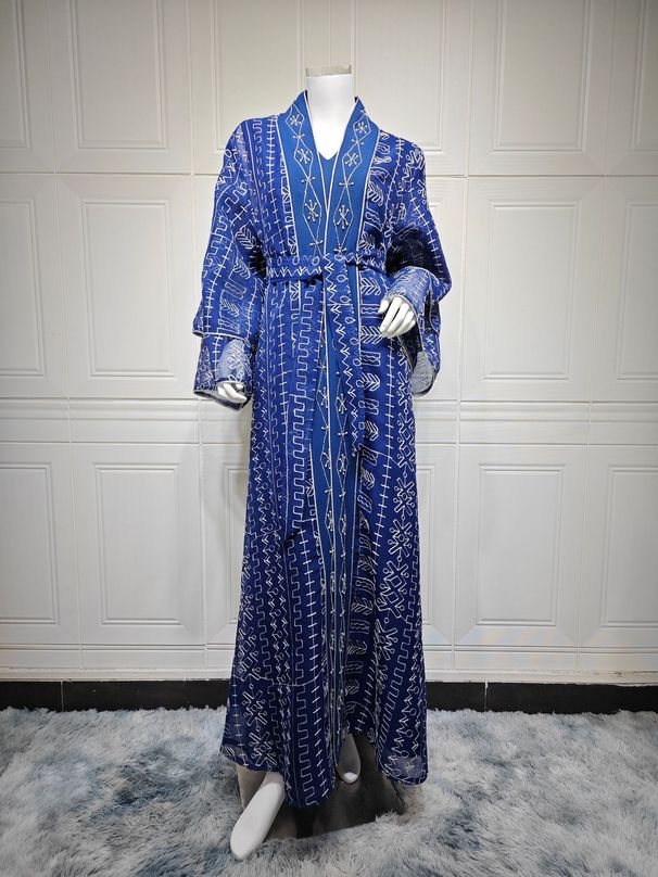 Women's Clothing Middle Eastern Muslim Robe Mesh Embroidery Dubai Saudi Dress Elegant Two Piece Robe_ecoleips.com