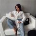 V-Neck Flounce Sleeve Blouse – French Vintage Inspired Oversized Cotton Shirt (S-XXL, White)_ecoleips.com
