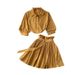 Women's Clothing Girl Sexy Suit Female Lapel Bubble Short Sleeve Shirt Pleated A Line Skirt Two Piece Suit Trendy_ecoleips.com