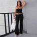 2025 Spring Solid Color Tube Top Blouse Flared Long Pants Fashion Slim Fit Women's Outfit Set_ecoleips.com