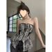 American Style High-End Chic Mini Dress Sweet And Spicy Black Unique Strapless Top + Shawl Set For Women_ecoleips.com