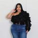Women's Clothing Oblique Shoulder Style Ruffled Mesh T Shirt_ecoleips.com