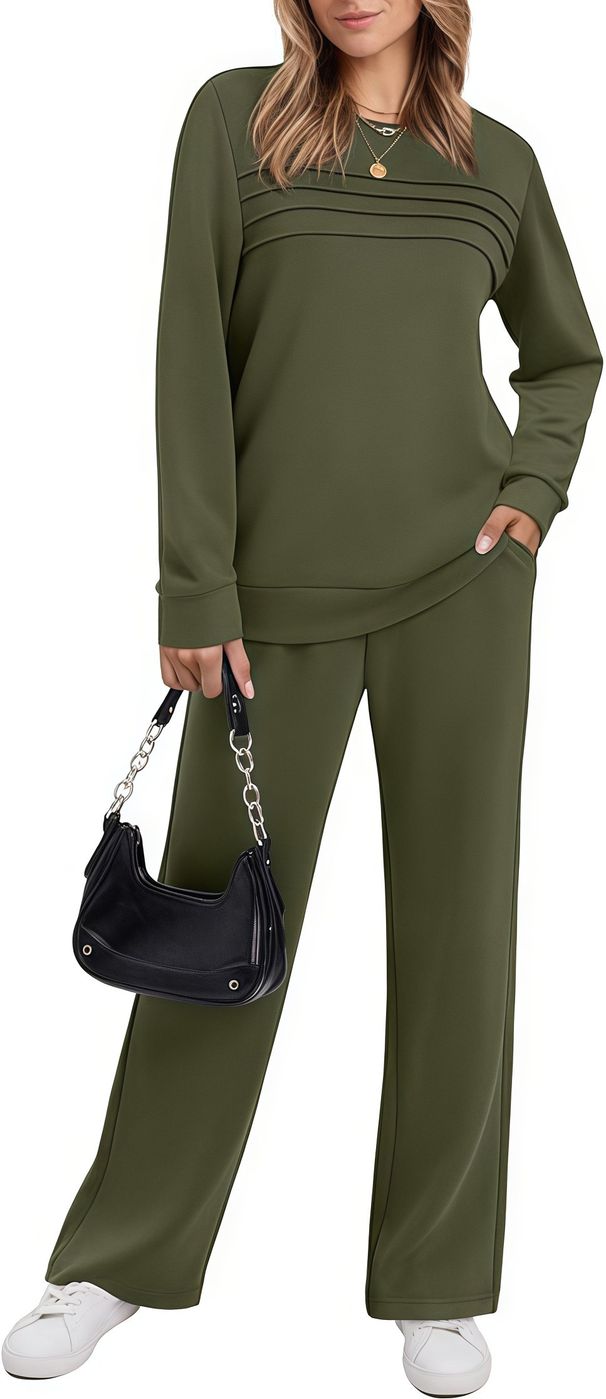 Autumn Casual Long-Sleeved Drawstring Plain Color Commuting Pants Fashion Set For Women_ecoleips.com
