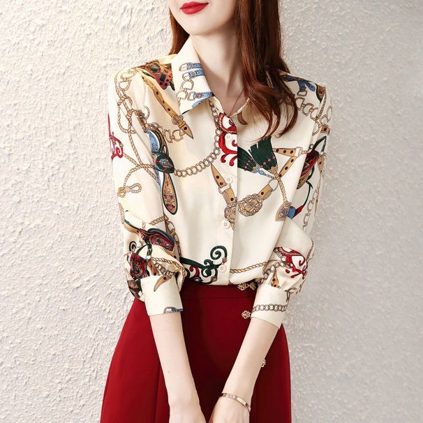 Women's Clothing Chain Print Shirt Spring New Chiffon Tops Women Basic Women's Shirt_ecoleips.com