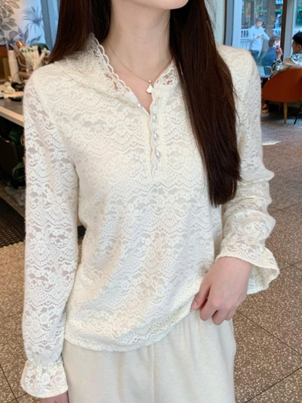 K Heavy Industry Hooded Long Sleeved Lace Shirt For Women, Unique And Beautiful New Style, With Inner Lining And Bottom Layer Top_ecoleips.com