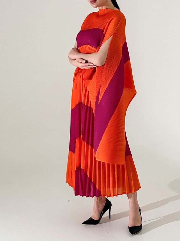 Women's Suit New Style All Match Irregular Color Matching Pleats Plus Fat Leisure Loose Two Piece Set_ecoleips.com
