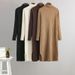 Women's Elegant Knitted Sweater Dress High Neck mid Length Base Dress for Autumn Winter below the Knee_ecoleips.com