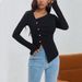 Voya Women's 2026 Autumn And Winter Pleated Design With Irregular Button Knit Base And Temperament Top_ecoleips.com