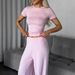 Aria Basics 2026 Russian Cross-border Hot-selling Women's Clothing: Knitted Short-sleeve T-shirt And Long Pants Two-piece Casual_ecoleips.com