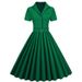 European And American Style Women's Dress Short Sleeve Retro Solid Color Large Flared Puff Skirt Summer New 2025_ecoleips.com