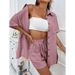 Women's Cotton Linen Shirt Set Solid Tie Dye Short Sleeved Casual Loose Single Breasted European American Style Fashion Shorts_ecoleips.com
