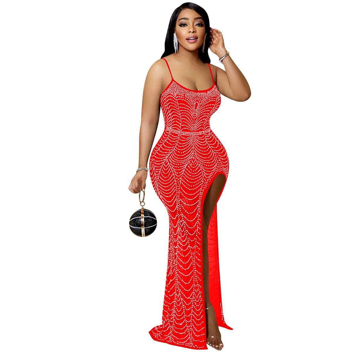 Women's Clothing Fashion Solid Color Suspender Irregular Hot Diamond Long Skirt Dress Women_ecoleips.com