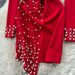Beaded Evening Gown – V-Neck Long Sleeve Bodycon Dress With Fitted Waist & Asymmetrical Hem (Red/Black, M-2XL)_ecoleips.com