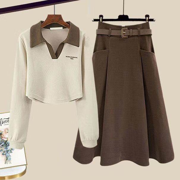 Women's Clothing autumn and winter new fat mm version of age reducing polo collar sweater skirt covering meat two piece suit_ecoleips.com