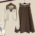 Women's Clothing autumn and winter new fat mm version of age reducing polo collar sweater skirt covering meat two piece suit_ecoleips.com