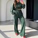 Women's Clothing Contrast Color Ribbon Stripe Splicing Casual Sweater Pants Set _ecoleips.com