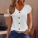 Women's Casual V Neck T-Shirt Ruffle Sleeve Solid Color Spring Summer Fashion_ecoleips.com