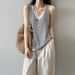 Women's Tencel Linen Color-Block Two-Piece Vest Summer New V-Neck Fashion Sleeveless Top_ecoleips.com