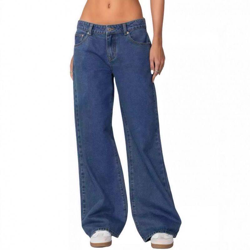 Retro Low Rise Straight Leg Jeans Women's Casual Slim Fit Washed Hot Girl Trendy Versatile Denim Jeans_ecoleips.com