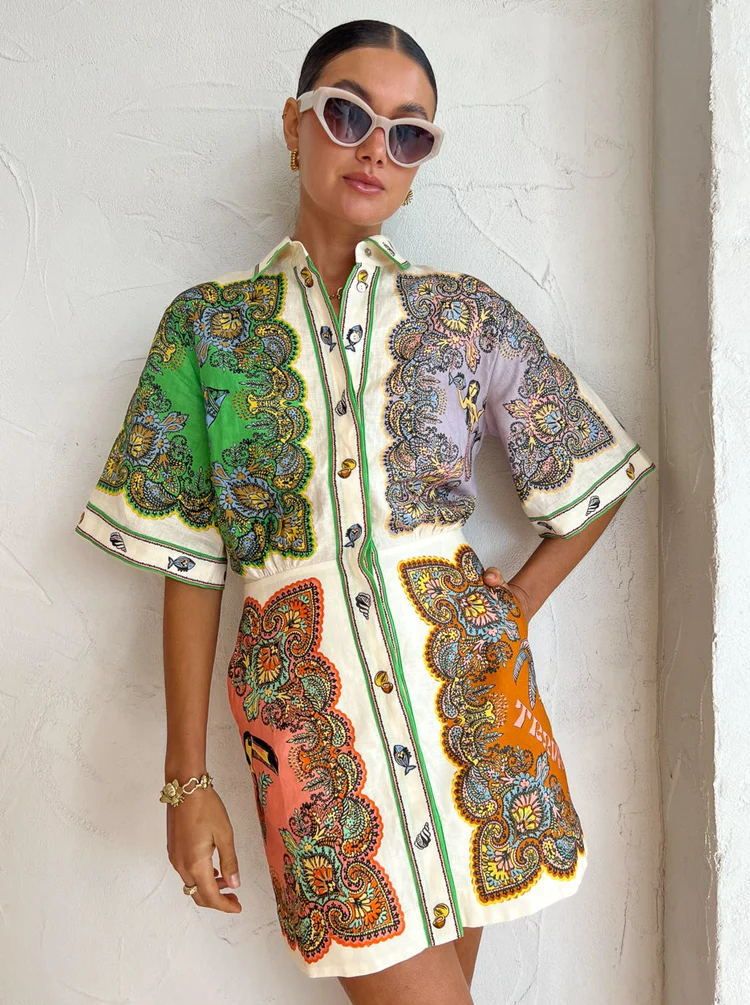 Women’s Clothing Printed Shirt Skirt, Fashionable Casual Slim Long Cotton And Linen Shirt_ecoleips.com