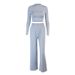 LS21290P Women's Fashion Casual Home Sports Round Neck Long Sleeve Top Wide Leg Two-Piece Set_ecoleips.com