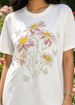 Literary Style Women's T-Shirt Daisy Butterfly Beaded Design Black Crew Neck Short Sleeve Loose Fit Top_ecoleips.com