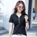 Summer Hooded Zipper Solid Color Korean Style Women's Half Sleeve All-Match Slim-Fit Short-Sleeved T-Shirt Top Preppy St_ecoleips.com