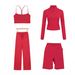 Women's 4-Piece Activewear Set - Y-Back Crop Top, Cropped Jacket, 5-Inch Shorts & Straight Leg Pants - Stretchy Nylon Sporty Outfit_ecoleips.com