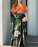 Women's Clothing Women's Suit Fashion Casual V Neck Loose Printed Top Wide Leg Long_ecoleips.com